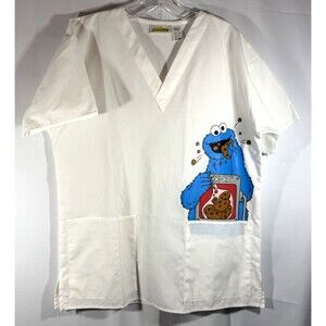 Vintage Sesame Street Cookie Monster Scrub Top Size Medium